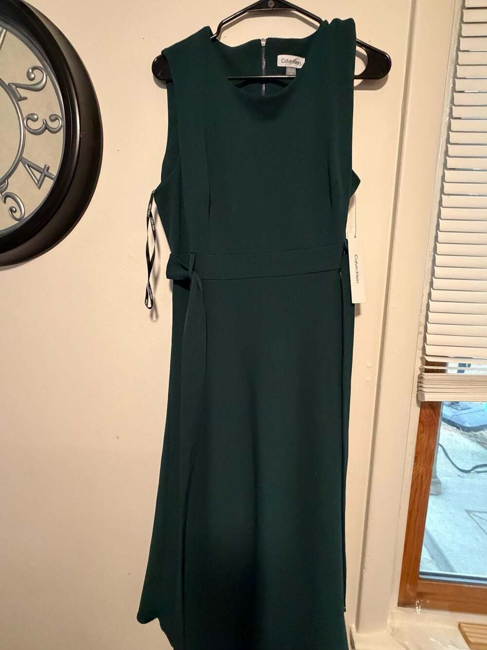 Calvin Klein Sleeveless Belted A-Line Midi Dress Malachite Green Size 16